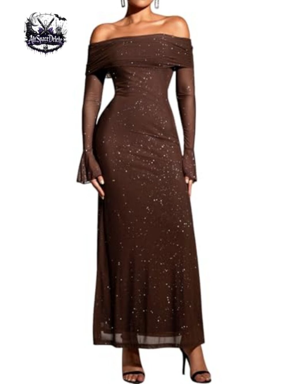 Off Shoulder Long Sleeve Bodycon Maxi Formal Wedding Guest Dress